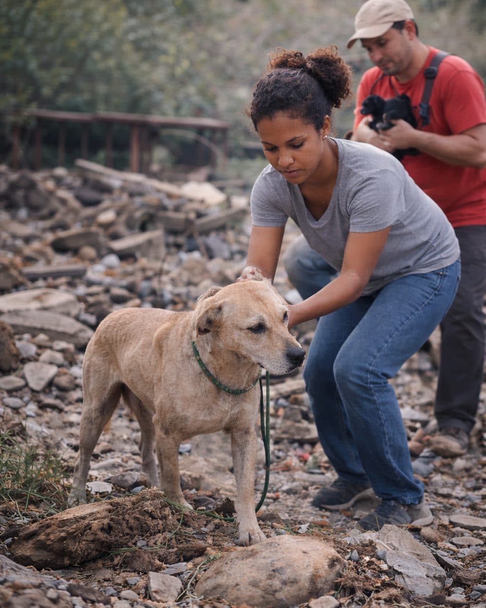 Voluntarios de Colitas Coclé rescatando a un perrito en Coclé, Panamá